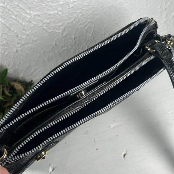 Nanette Lepore Crossbody 3 Compartment Purse Vegan Pebbled Black Leather Bag - Picture 6 of 16